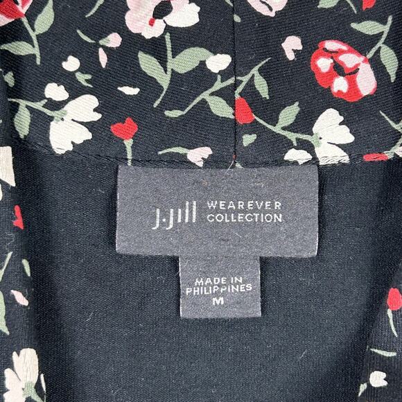J Jill Wearever Collection Dress Womens Medium Black Floral Sleeveless Midi - Picture 2 of 12